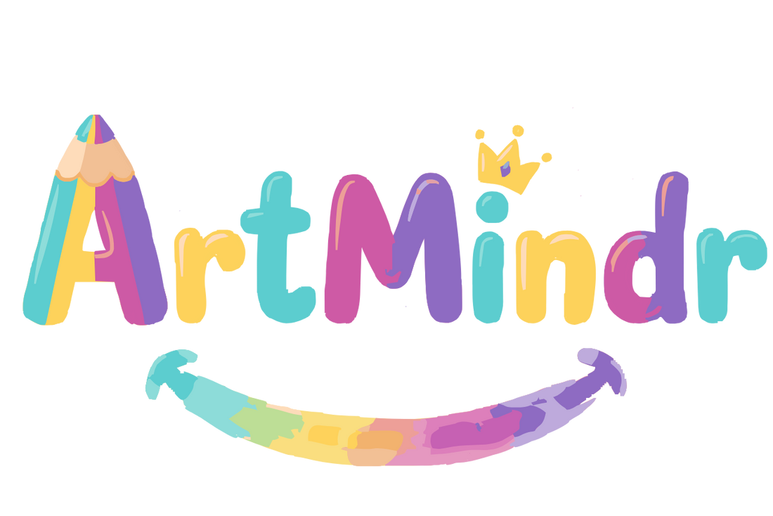 Colorful logo with 'ArtMindr' text and artistic elements on a white background