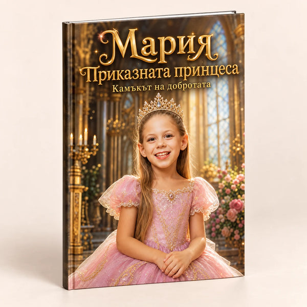 Персонализирана книжка „Камъкът на добротата“ с твърди корици — пример за Мария