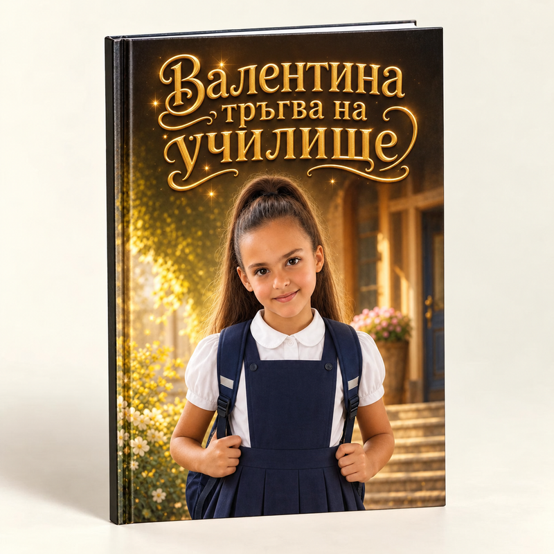 Валентина тръгва на училище — примерна персонализирана книга с твърди корици