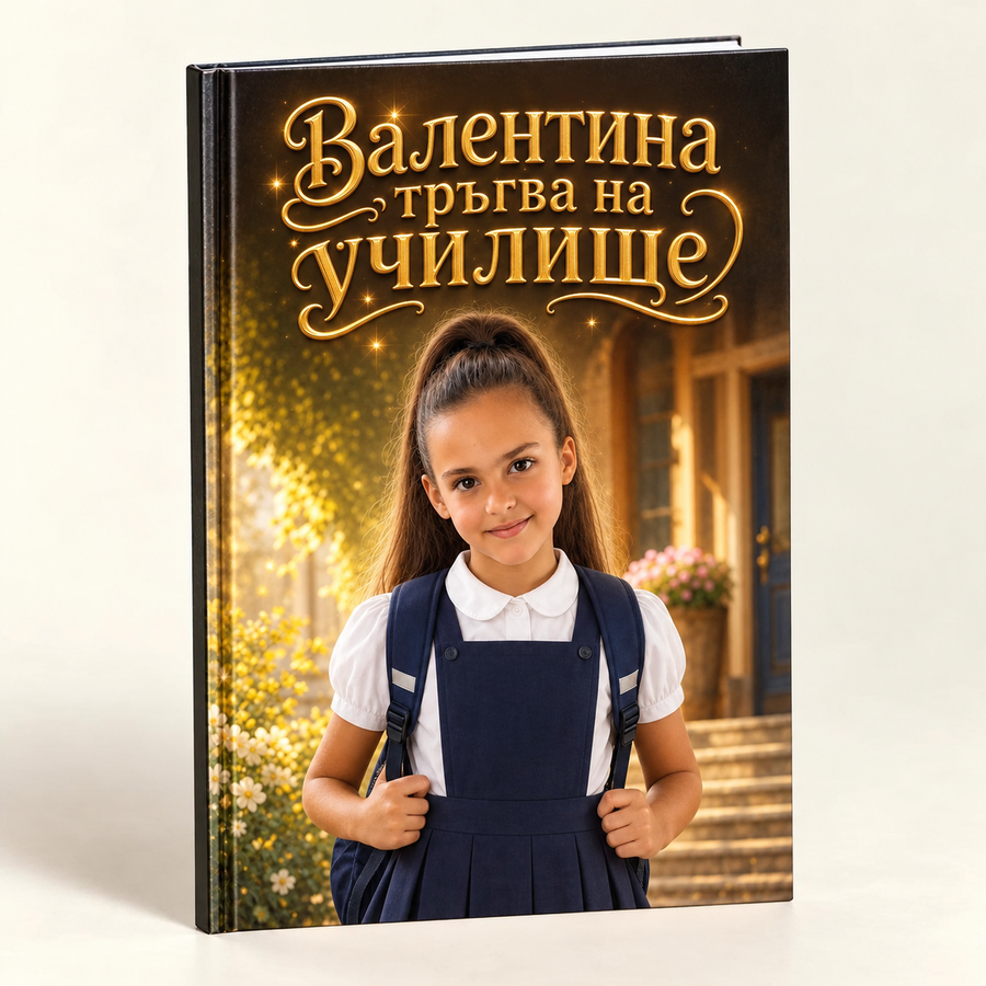 Валентина тръгва на училище — примерна персонализирана книга с твърди корици