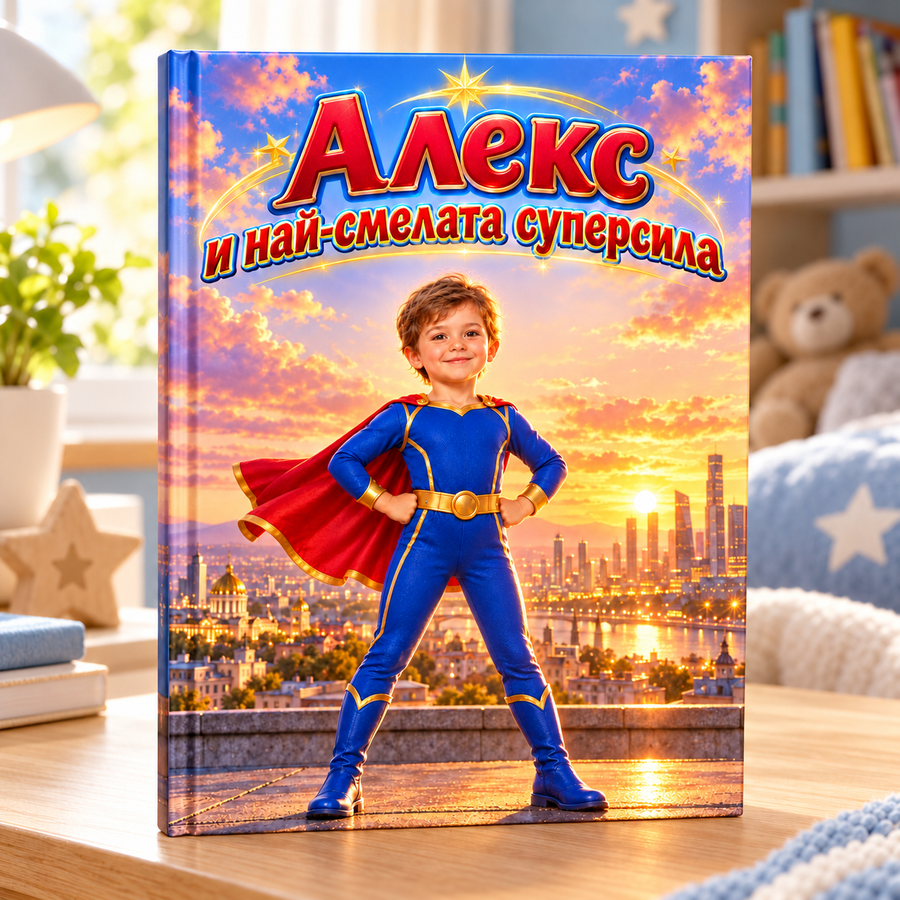 „Алекс и най-смелата суперсила“ — примерна книга в детски кът, продуктов макет